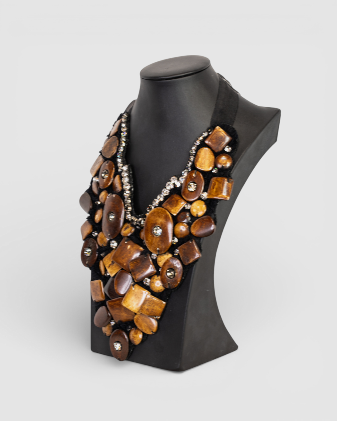 Neiman Marcus Black Bib Necklace w/ Brown Beads