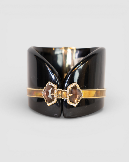 Alexis Bittar Black Cuff Bracelet w/ Purple Rhinestone Detail at Clasp