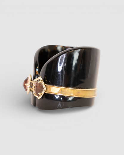 Alexis Bittar Black Cuff Bracelet w/ Purple Rhinestone Detail at Clasp