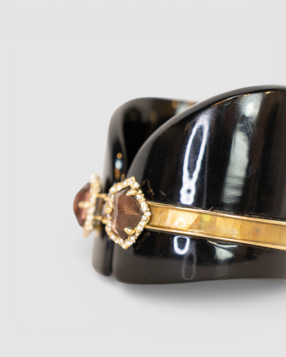 Alexis Bittar Black Cuff Bracelet w/ Purple Rhinestone Detail at Clasp