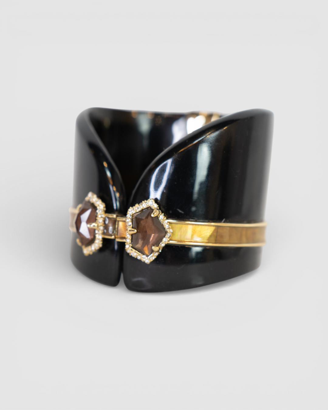 Alexis Bittar Black Cuff Bracelet w/ Purple Rhinestone Detail at Clasp