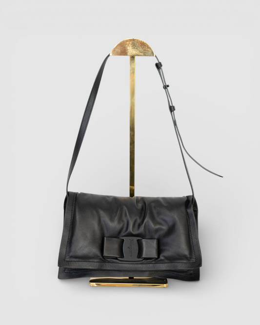 Salvatore Ferragamo Black Leather Viva Bow Crossbody Bag