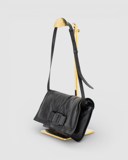 Salvatore Ferragamo Black Leather Viva Bow Crossbody Bag