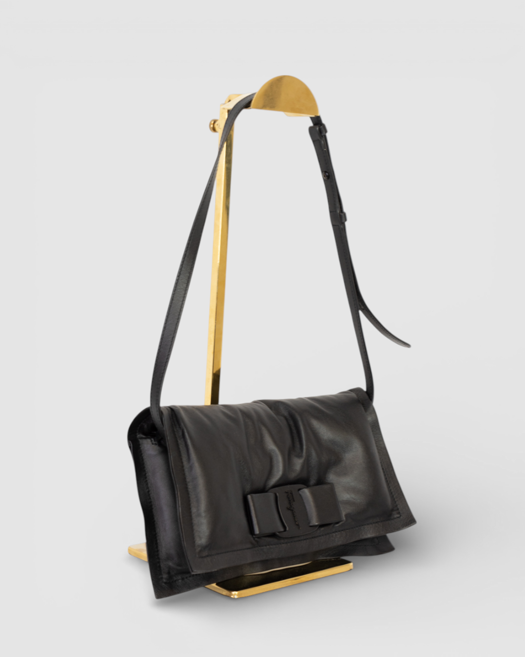 Salvatore Ferragamo Black Leather Viva Bow Crossbody Bag