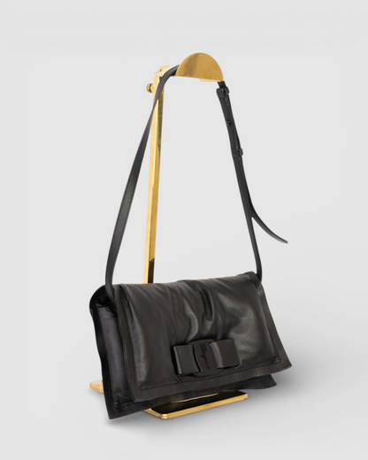 Salvatore Ferragamo Black Leather Viva Bow Crossbody Bag
