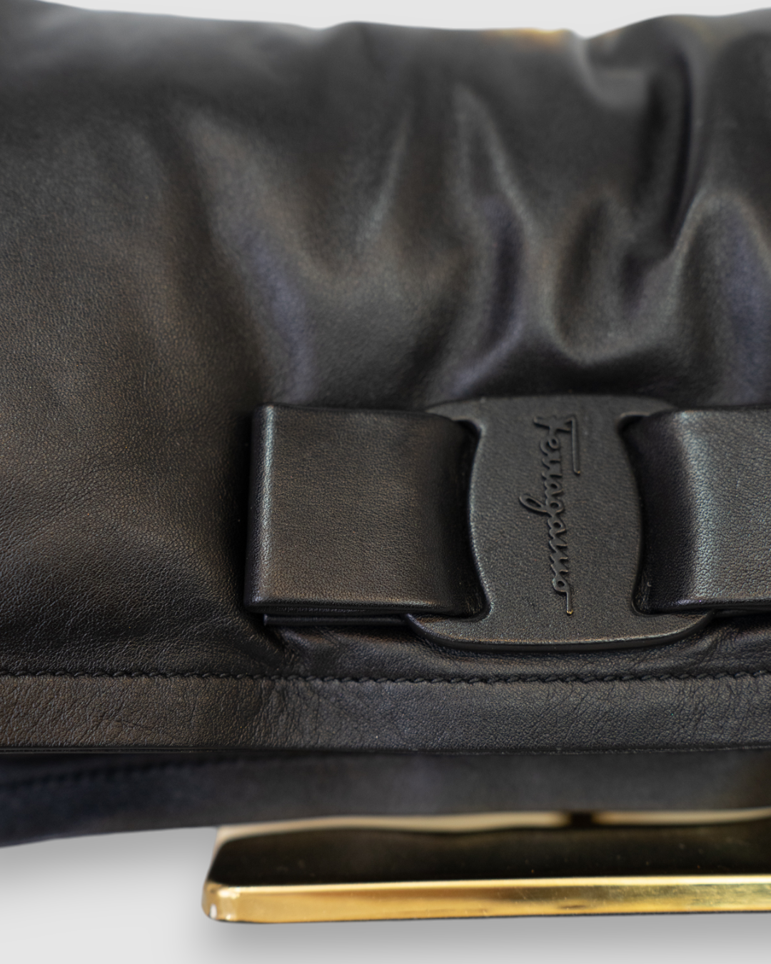 Salvatore Ferragamo Black Leather Viva Bow Crossbody Bag