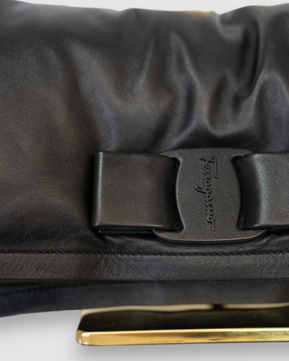 Salvatore Ferragamo Black Leather Viva Bow Crossbody Bag