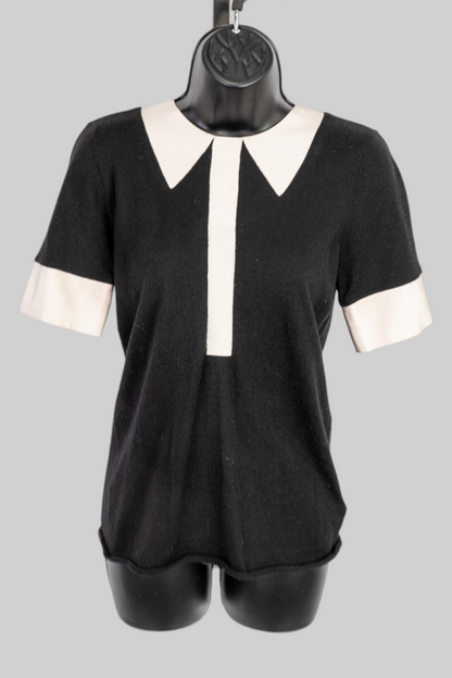 Marc By Marc Jacobs Black Cashmere Pale Pink Trim 1/2 Sleeve Sweater