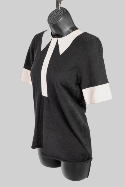 Marc By Marc Jacobs Black Cashmere Pale Pink Trim 1/2 Sleeve Sweater