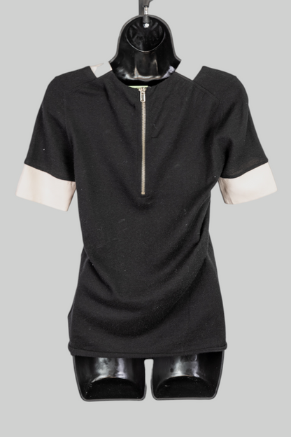 Marc By Marc Jacobs Black Cashmere Pale Pink Trim 1/2 Sleeve Sweater