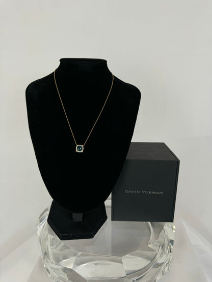 COMES with BOX - David Yuman PETITE CHATELAINE® PAVÉ BEZEL PENDANT NECKLACE 18K Yellow Gold with Hampton Blue Topaz and Diamonds