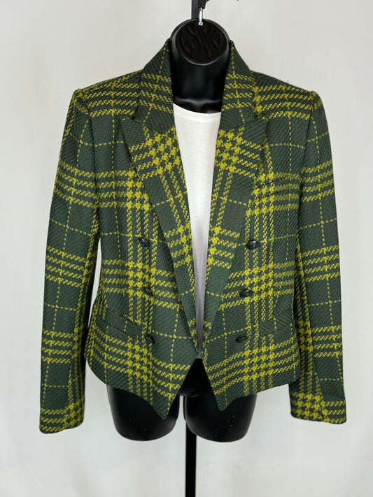 L'Agence Dark Green & Lime Green Plaid Open Faced Blazer NWT