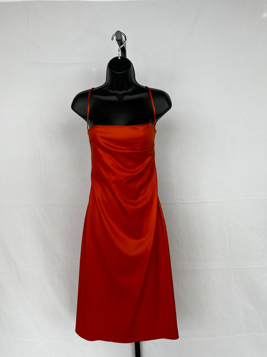 NM Collections Silk Orange Sleeveless Drape Neck Knee-Length Cocktail Dress