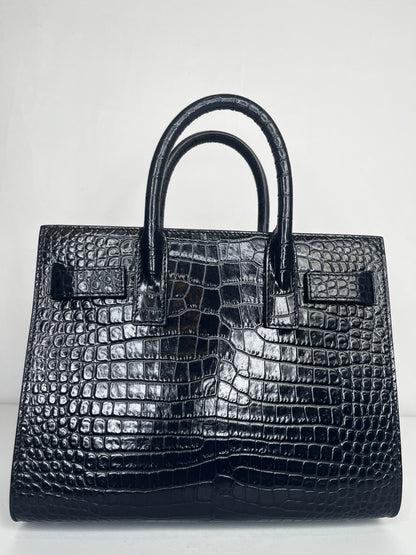 Saint Laurent Blue Croc Embossed Sac De Jour Top handle/Crossbody "Nano" Bag