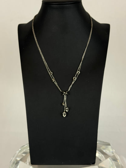 Movado Sterling Silver 2 Strand Knot Necklace w Triple Dangle