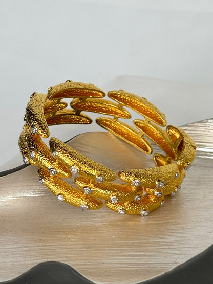 Alexis Bittar Gold & Crystal Staggered Magnetic Bangle Bracelet
