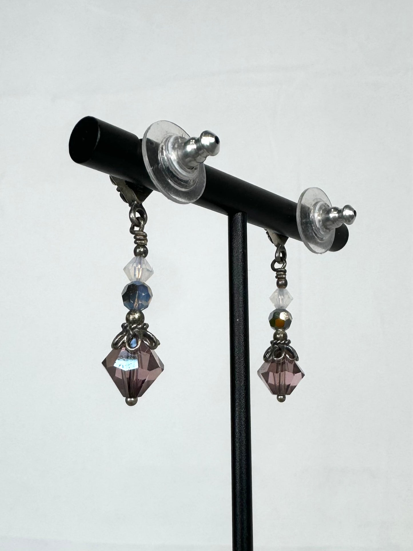 Tres Jolis Purple Crystal & Silver Toned Charm Dangle Earrings