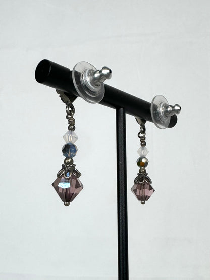 Tres Jolis Purple Crystal & Silver Toned Charm Dangle Earrings