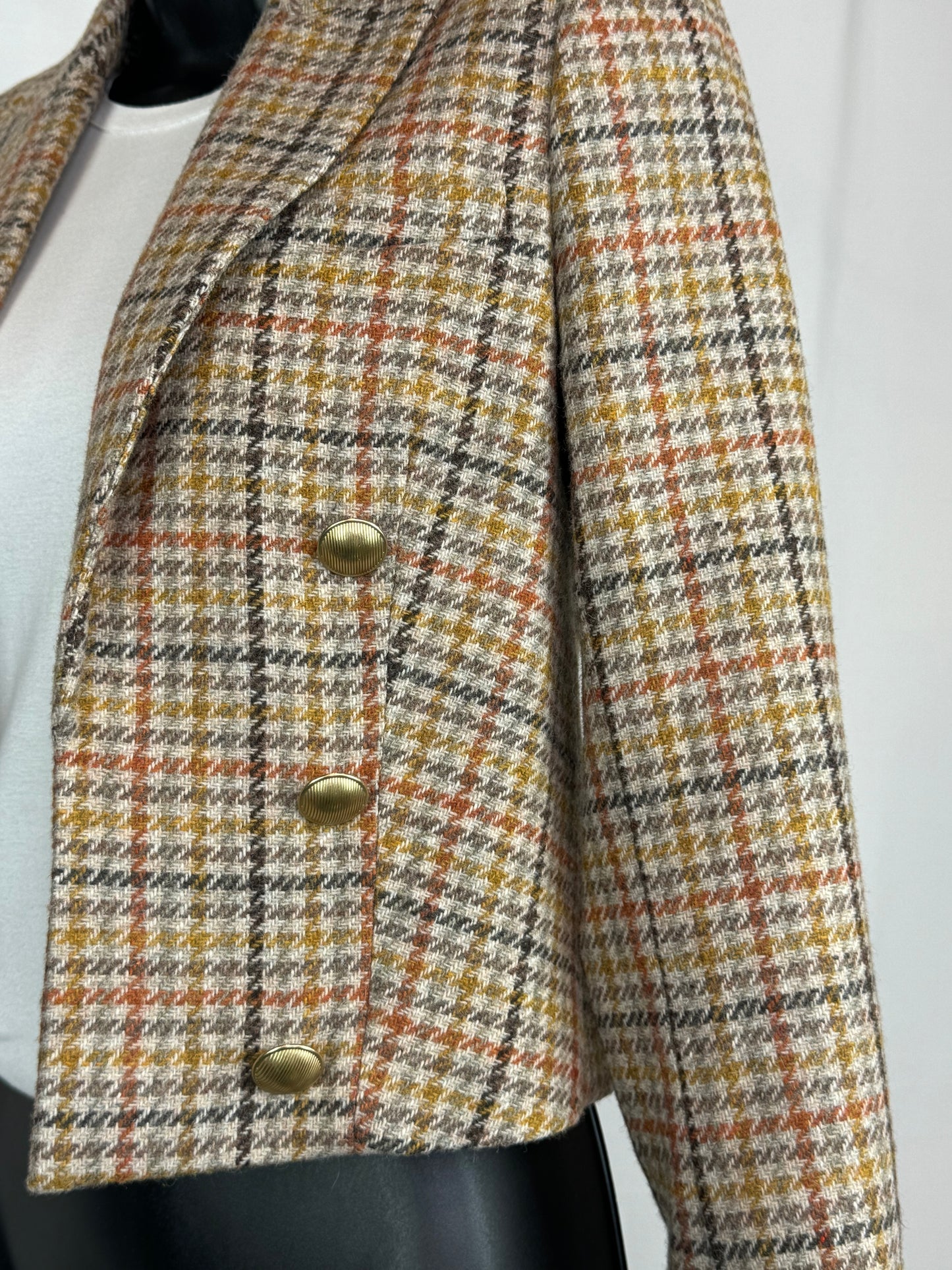 L'agence Brown Orange Plaid Cropped Blazer