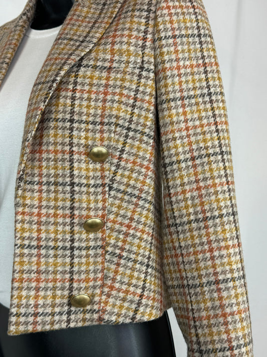 L'agence Brown Orange Plaid Cropped Blazer
