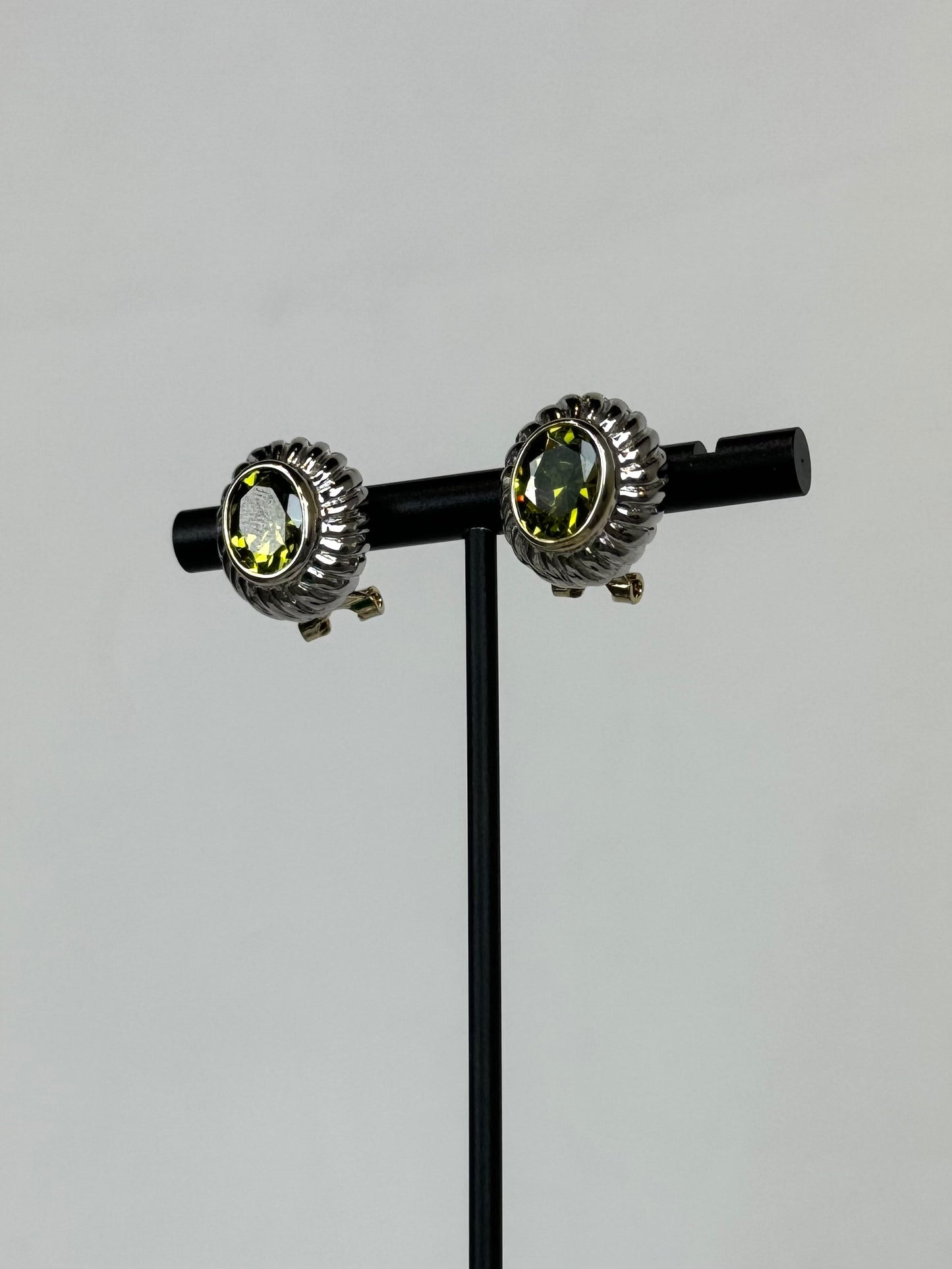 David Yurman Oval Peridot & Twist Sterling Silver Clip On Earrings