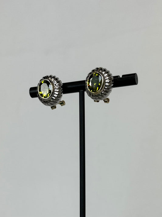 David Yurman Oval Peridot & Twist Sterling Silver Clip On Earrings