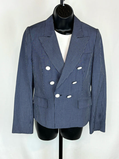 Kiton Blue w White Pinstripe Button Up Blazer w 2 Front Pockets