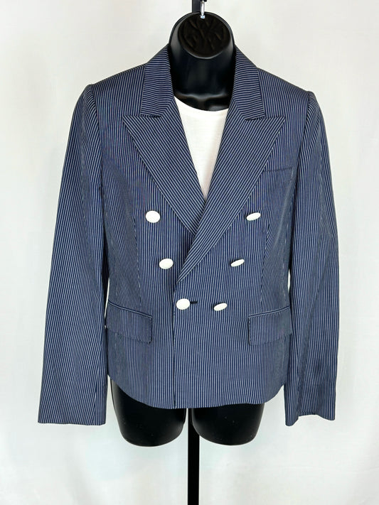 Kiton Blue w White Pinstripe Button Up Blazer w 2 Front Pockets