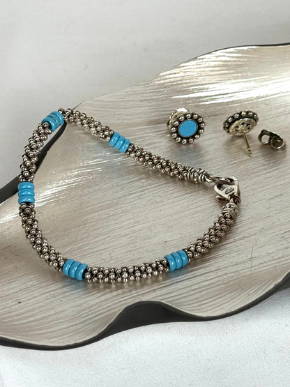 Lagos Sterling Silver Maya Blue Ceramic Stud Earrings