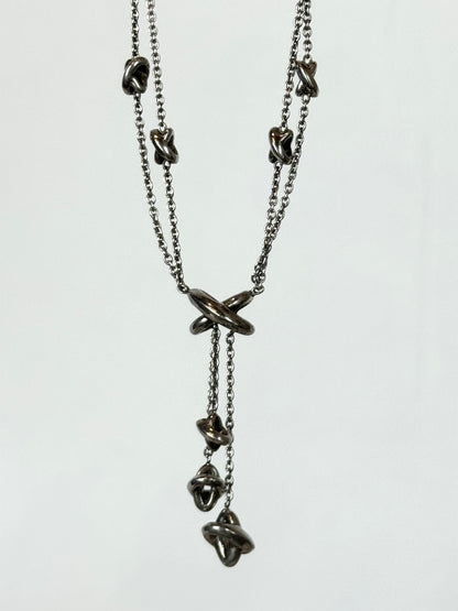 Movado Sterling Silver 2 Strand Knot Necklace w Triple Dangle