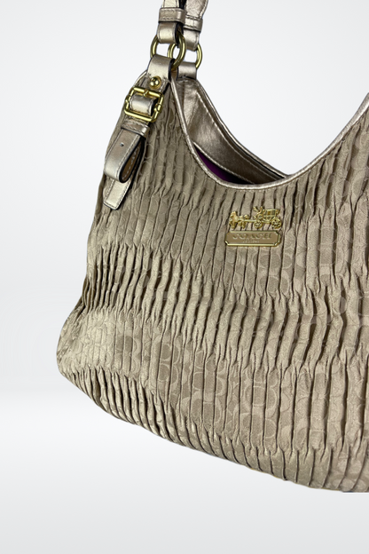Coach Puckered Metallic Tan Shoulder Bag