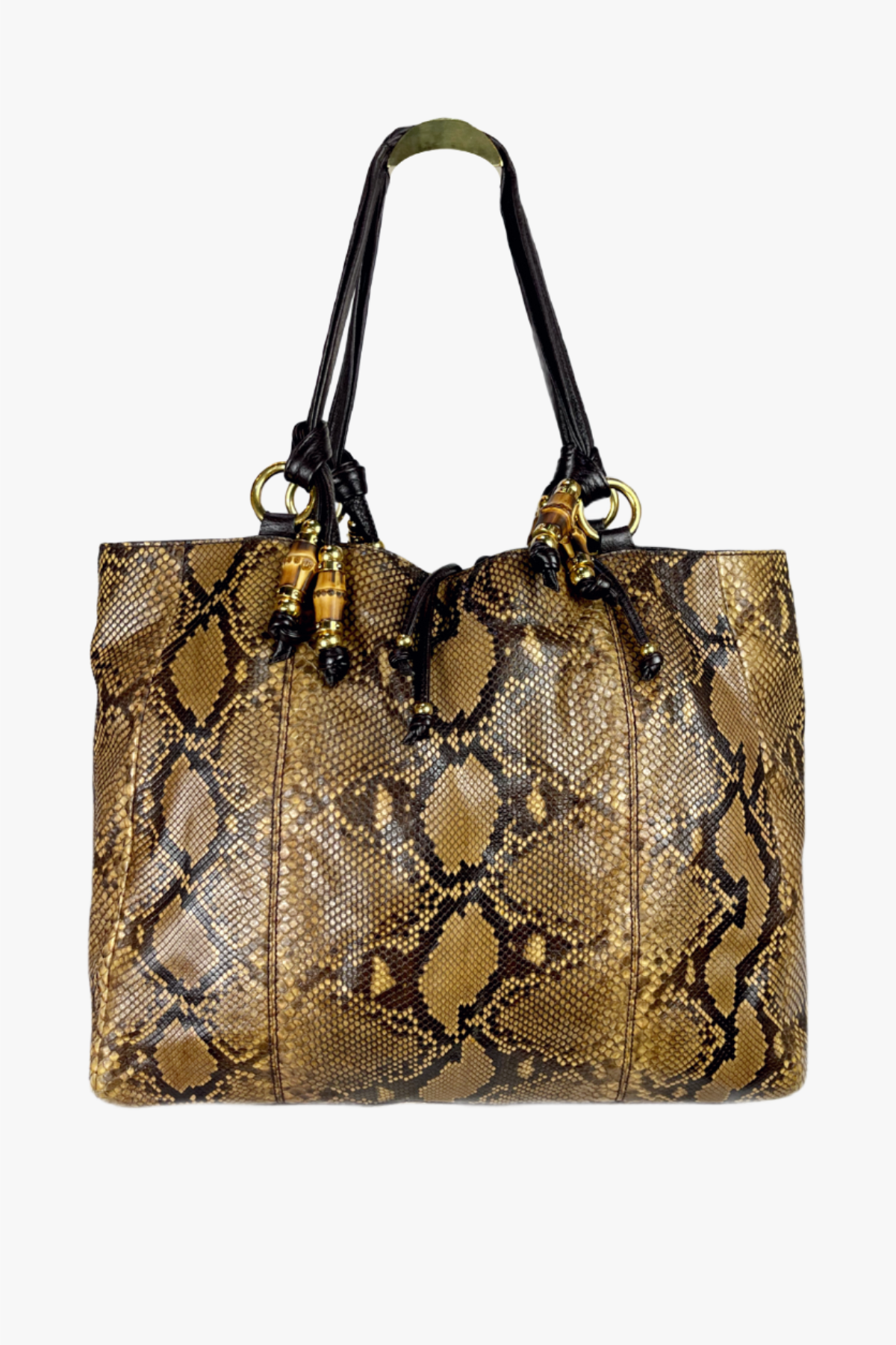 Gucci Genuine Python Tote w Bamboo Beaded Tassels Tote