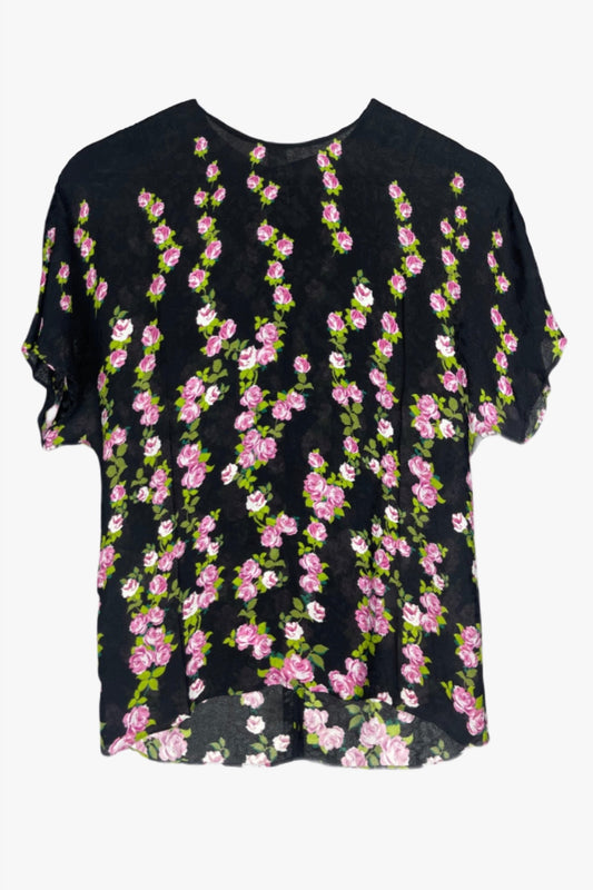 Gucci Roses Black & Pink Rose Print Short Sleeve Blouse NWT