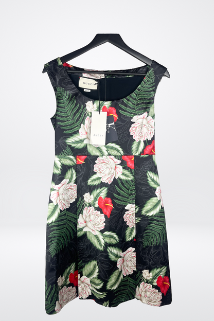 Gucci "Hawaiian Dream" Black w/ Red, White & Green Floral Pattern Dress NWT