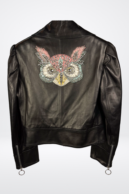 Gucci Lamb Leather Biker Owl Embellishment Jacket NWT