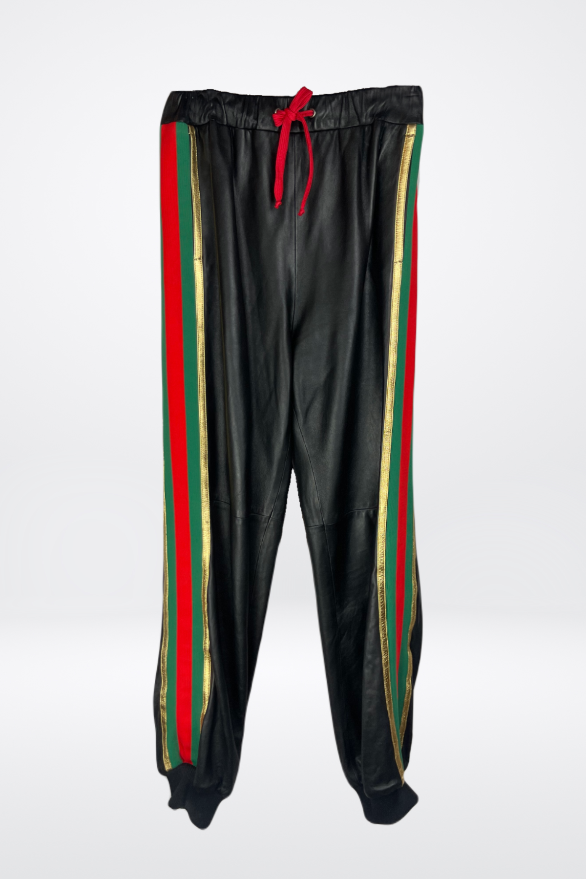 Gucci Black Leather Striped Jogger Pants