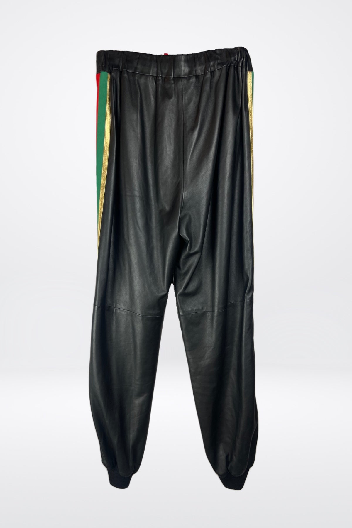 Gucci Black Leather Striped Jogger Pants