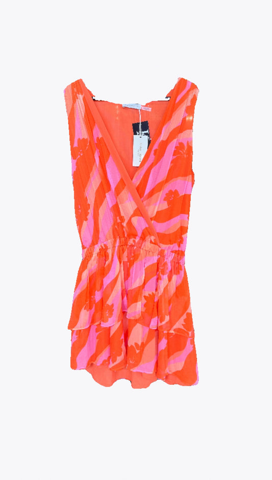 Ramy Brook Orange & Pink Abstract Design V-neck Sleeveless Dress NWT