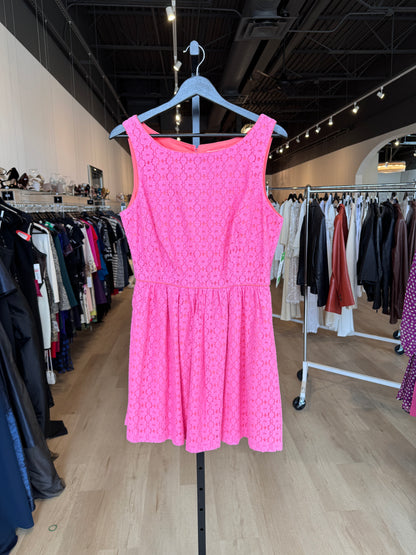 Lily Pulitzer "Hotty Pink Petal Pusher Lace" Sleeveless Crew Neck Dress