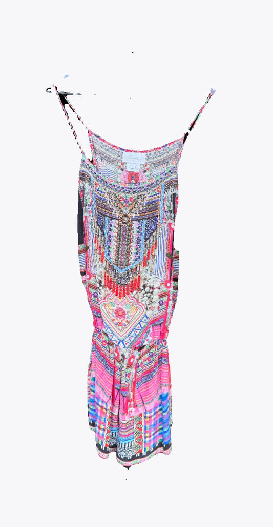 Camilla Silk Multi Color/Beaded Embellished Sleeveless Tie Waist Romper