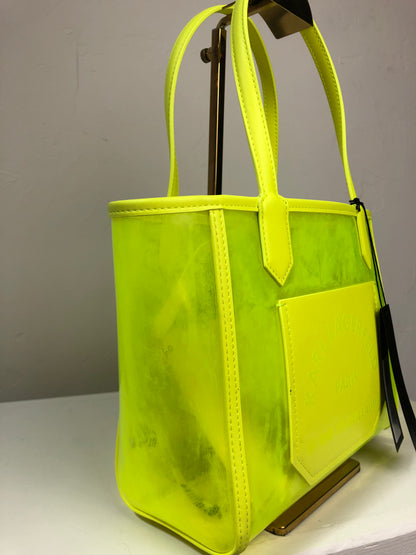 Karl Lagerfeld Neon Yellow Front Pocket & Zip Bag Inside Small Tote NWT