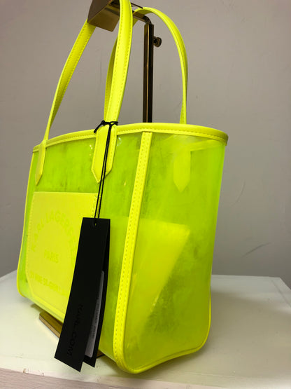 Karl Lagerfeld Neon Yellow Front Pocket & Zip Bag Inside Small Tote NWT