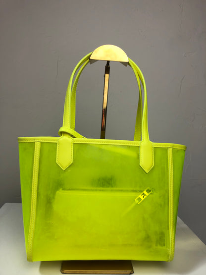 Karl Lagerfeld Neon Yellow Front Pocket & Zip Bag Inside Small Tote NWT