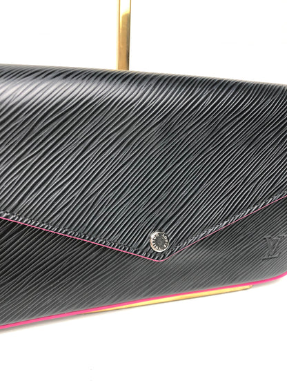 Comes w Box- Louis Vuitton Leather Black w Pink Trim Snap Closure Crossbody w Silver Chain