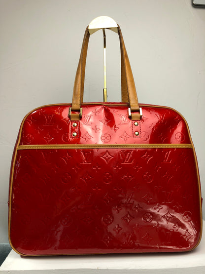 Louis Vuitton Rouge Red Leather "Vernis Sutton" Shoulder Bag Tote Bag