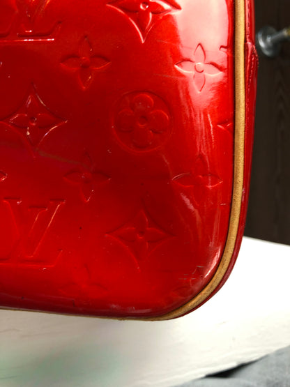 Louis Vuitton Rouge Red Leather "Vernis Sutton" Shoulder Bag Tote Bag
