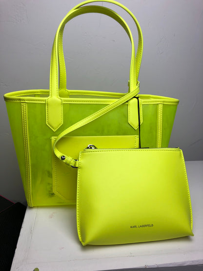 Karl Lagerfeld Neon Yellow Front Pocket & Zip Bag Inside Small Tote NWT