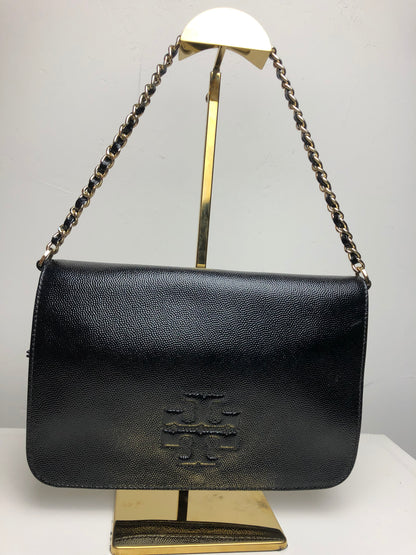Tory Burch Black Caviar Convertible Crossbody Bag w/ Gold Chain