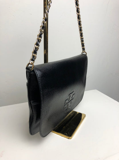 Tory Burch Black Caviar Convertible Crossbody Bag w/ Gold Chain