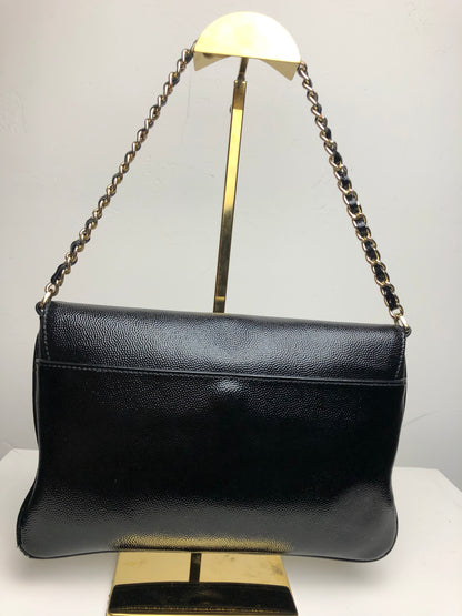 Tory Burch Black Caviar Convertible Crossbody Bag w/ Gold Chain